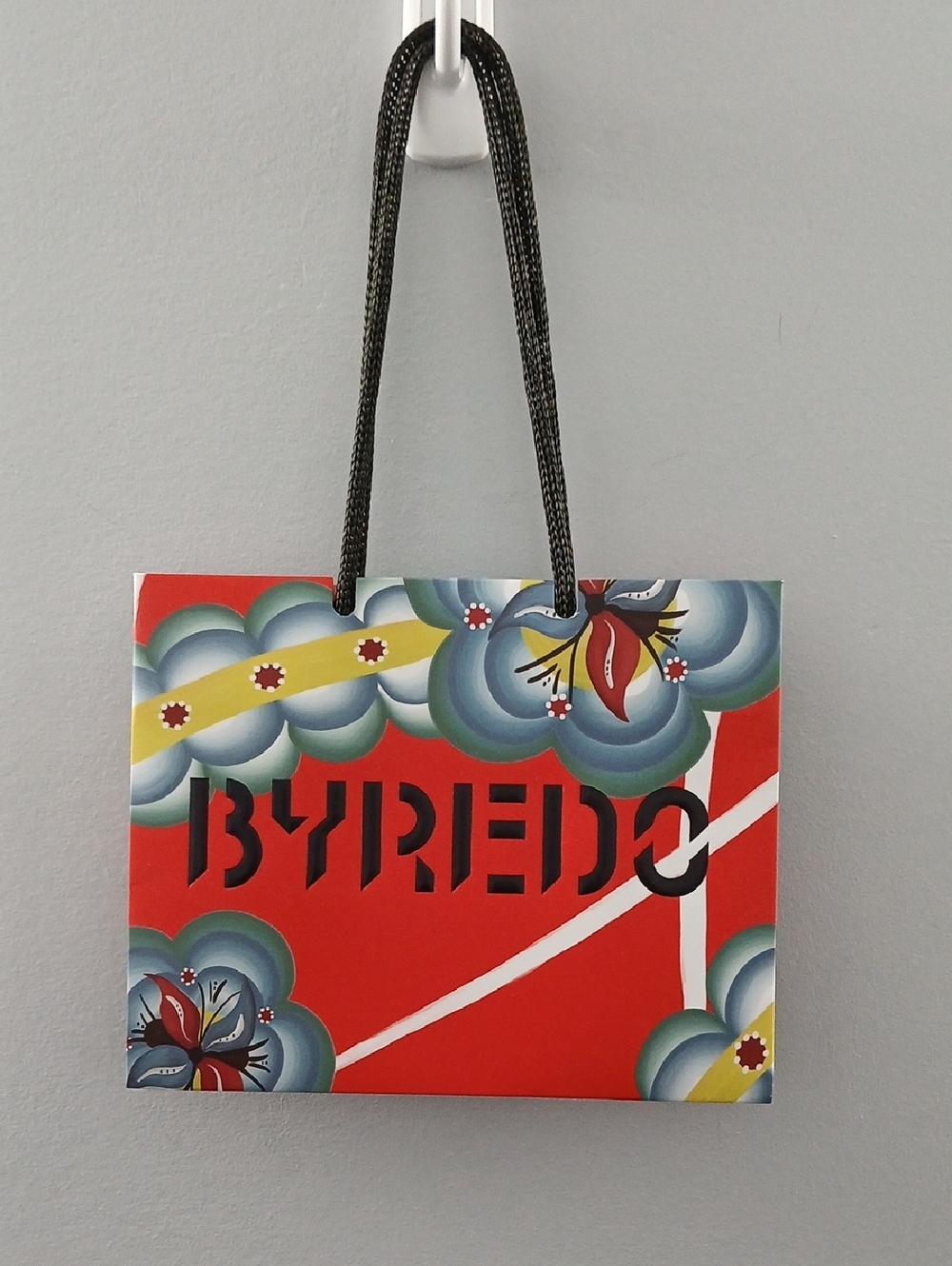 Byredo Red Floral-Accent Mini Gift Bag with Black Rope Handle NWOT